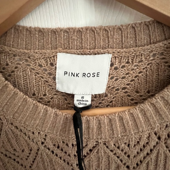 Pink Rose Textured Tan Sweater - Picture 3 of 3